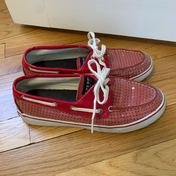 Red Sequin Sperry Top Siders Size 7 - Picture 3 of 9